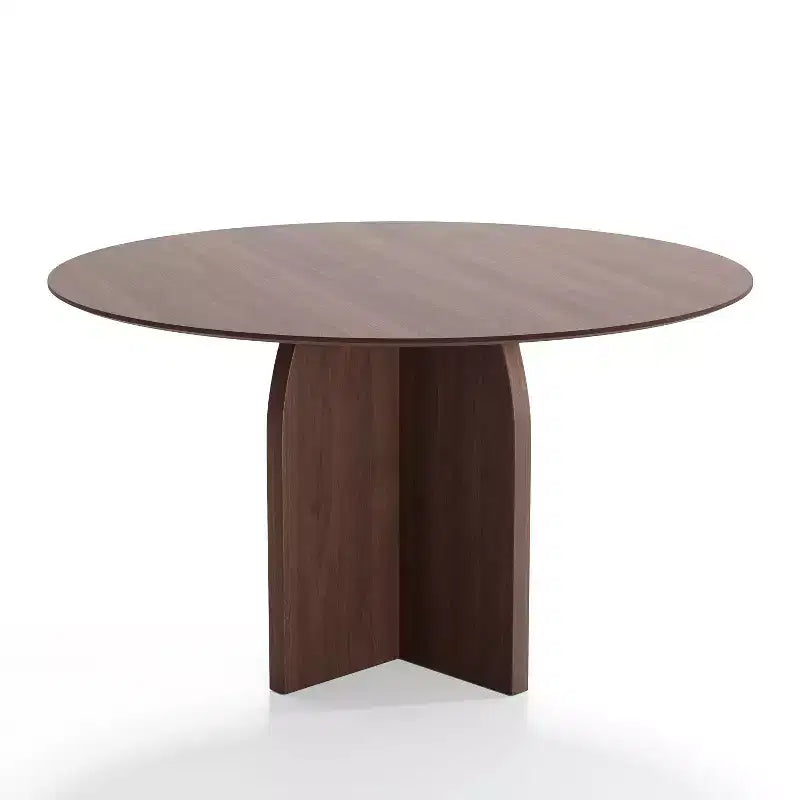PexFix 52 x 52 Solid Wood Round Dining Table with Walnut Finish and Elegant Arched Legs for Modern Dining Rooms & Kitchens