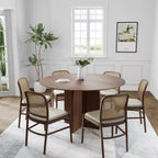 PexFix 52 x 52 Solid Wood Round Dining Table with Walnut Finish and Elegant Arched Legs for Modern Dining Rooms & Kitchens