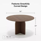 PexFix 52 x 52 Solid Wood Round Dining Table with Walnut Finish and Elegant Arched Legs for Modern Dining Rooms & Kitchens