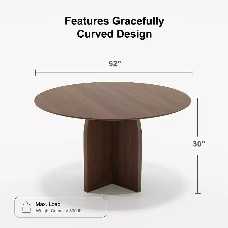PexFix 52 x 52 Solid Wood Round Dining Table with Walnut Finish and Elegant Arched Legs for Modern Dining Rooms & Kitchens