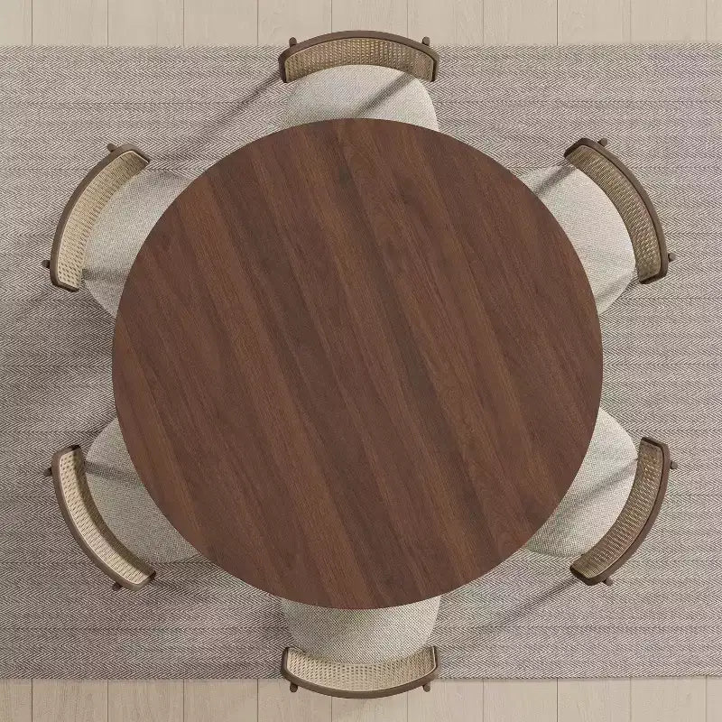 PexFix 52 x 52 Solid Wood Round Dining Table with Walnut Finish and Elegant Arched Legs for Modern Dining Rooms & Kitchens