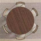 PexFix 52 x 52 Solid Wood Round Dining Table with Walnut Finish and Elegant Arched Legs for Modern Dining Rooms & Kitchens