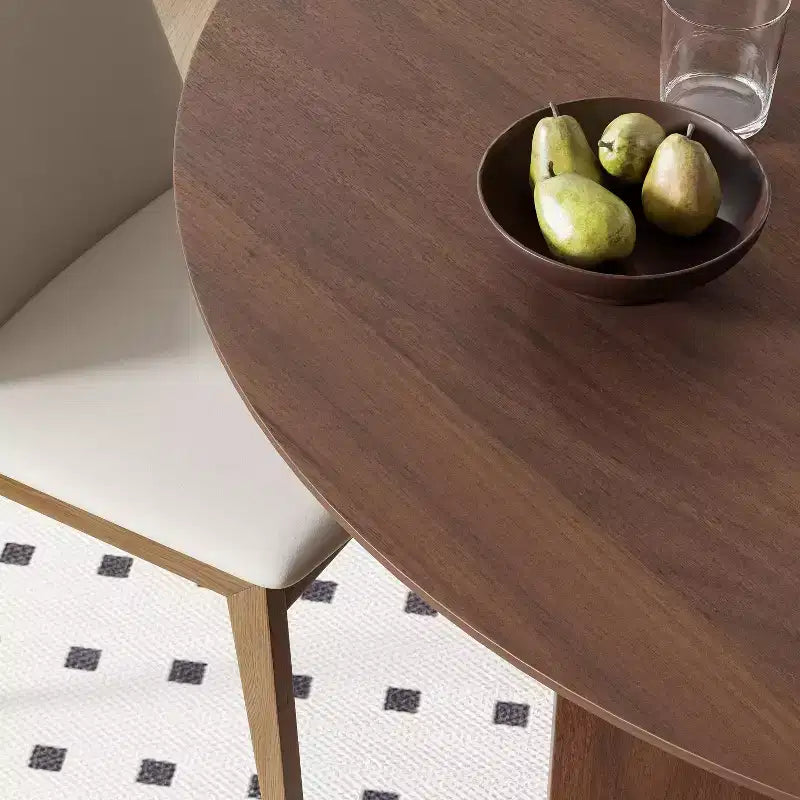 PexFix 52 x 52 Solid Wood Round Dining Table with Walnut Finish and Elegant Arched Legs for Modern Dining Rooms & Kitchens