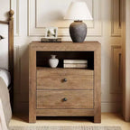 Lantine Farmhouse Nightstand with 2 Storage Drawers, Rustic Night Stand Bed Side Table for Bedroom, End Table for Small Places, Brown
