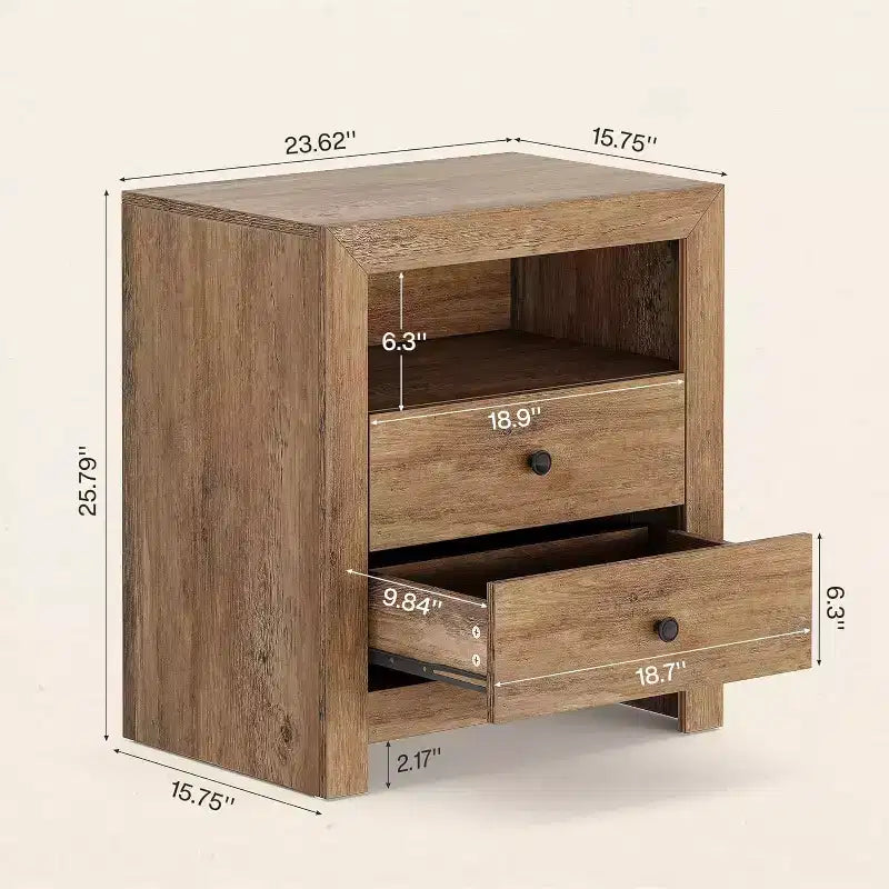 Lantine Farmhouse Nightstand with 2 Storage Drawers, Rustic Night Stand Bed Side Table for Bedroom, End Table for Small Places, Brown