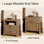 Lantine Farmhouse Nightstand with 2 Storage Drawers, Rustic Night Stand Bed Side Table for Bedroom, End Table for Small Places, Brown