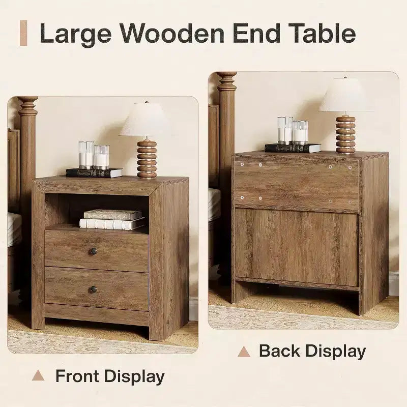Lantine Farmhouse Nightstand with 2 Storage Drawers, Rustic Night Stand Bed Side Table for Bedroom, End Table for Small Places, Brown