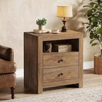 Lantine Farmhouse Nightstand with 2 Storage Drawers, Rustic Night Stand Bed Side Table for Bedroom, End Table for Small Places, Brown