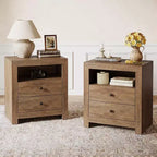 Lantine Farmhouse Nightstand with 2 Storage Drawers, Rustic Night Stand Bed Side Table for Bedroom, End Table for Small Places, Brown