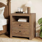 Lantine Farmhouse Nightstand with 2 Storage Drawers, Rustic Night Stand Bed Side Table for Bedroom, End Table for Small Places, Brown