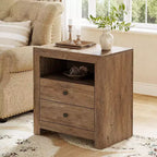 Lantine Farmhouse Nightstand with 2 Storage Drawers, Rustic Night Stand Bed Side Table for Bedroom, End Table for Small Places, Brown