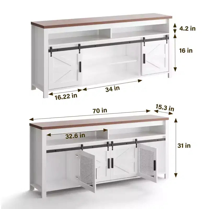 TV Stand, Entertainment Center - Farmhouse Media Console with Sliding Barn Doors & Mesh Doors, Rustic Wood Industrial Storage