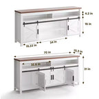 TV Stand, Entertainment Center - Farmhouse Media Console with Sliding Barn Doors & Mesh Doors, Rustic Wood Industrial Storage