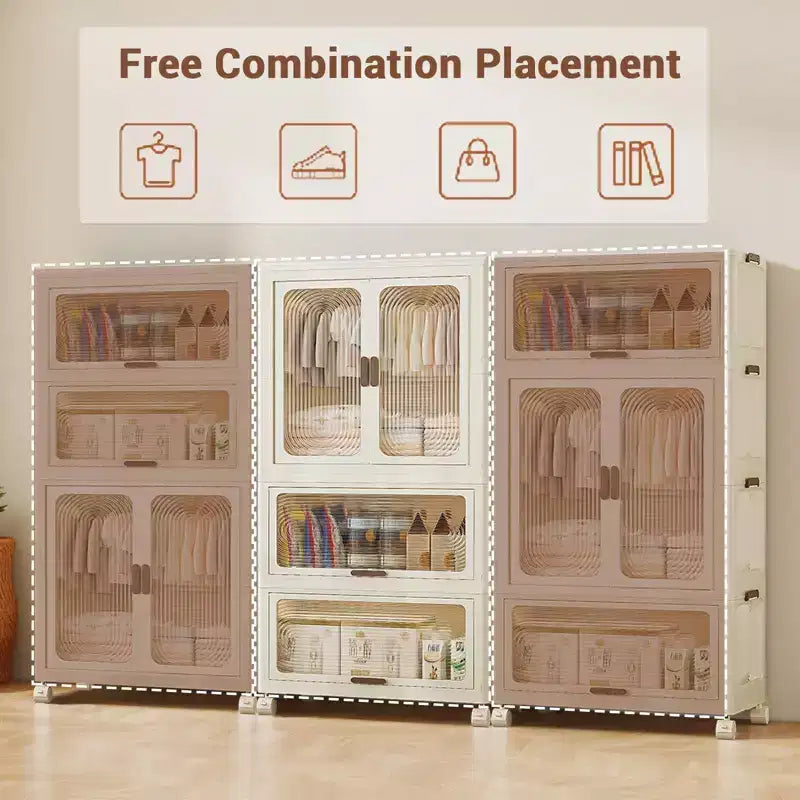 TROPOW 3 Tier Portable Kids Wardrobe Closet with Hanging Rod & Shelves - Foldable Children's Storage Organizer for Clothes, Toys, Books (White)