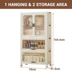 TROPOW 3 Tier Portable Kids Wardrobe Closet with Hanging Rod & Shelves - Foldable Children's Storage Organizer for Clothes, Toys, Books (White)
