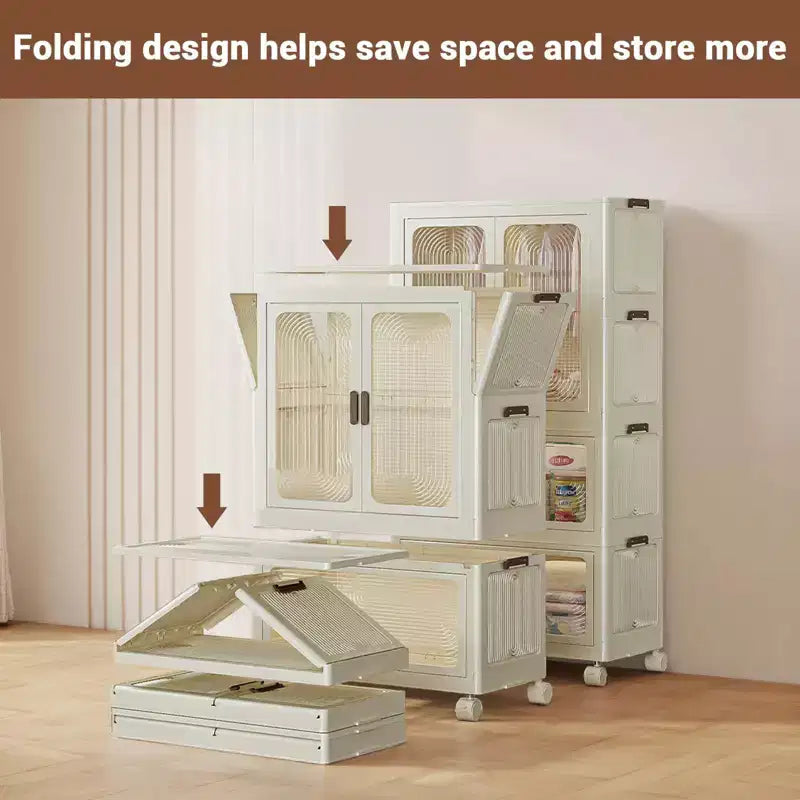 TROPOW 3 Tier Portable Kids Wardrobe Closet with Hanging Rod & Shelves - Foldable Children's Storage Organizer for Clothes, Toys, Books (White)