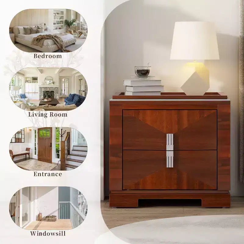 Christopher Knight Home Gruthal Mid-Century Modern Wooden Nightstand with 2 Drawers (Set of 2)