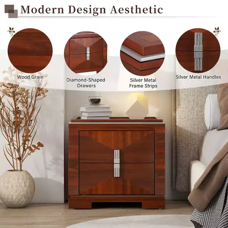 Christopher Knight Home Gruthal Mid-Century Modern Wooden Nightstand with 2 Drawers (Set of 2)