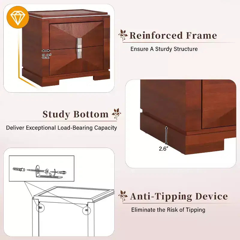 Christopher Knight Home Gruthal Mid-Century Modern Wooden Nightstand with 2 Drawers (Set of 2)