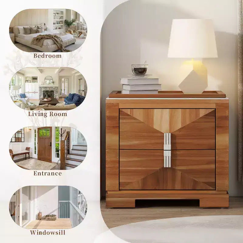 Christopher Knight Home Gruthal Mid-Century Modern Wooden Nightstand with 2 Drawers (Set of 2)