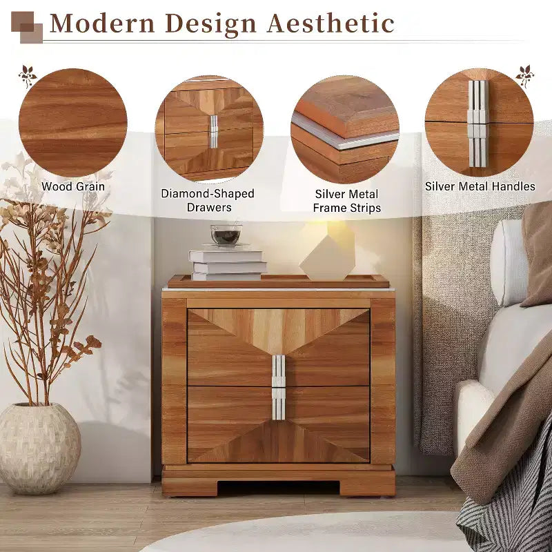 Christopher Knight Home Gruthal Mid-Century Modern Wooden Nightstand with 2 Drawers (Set of 2)