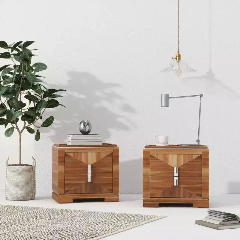 Christopher Knight Home Gruthal Mid-Century Modern Wooden Nightstand with 2 Drawers (Set of 2)