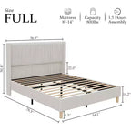 Bed Frame, Corduroy Upholstered King Bed Frame with Wingback Headboard, No Box Spring Needed, Solid Wooden Slats, Noise Free, Beige