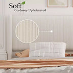 Bed Frame, Corduroy Upholstered King Bed Frame with Wingback Headboard, No Box Spring Needed, Solid Wooden Slats, Noise Free, Beige