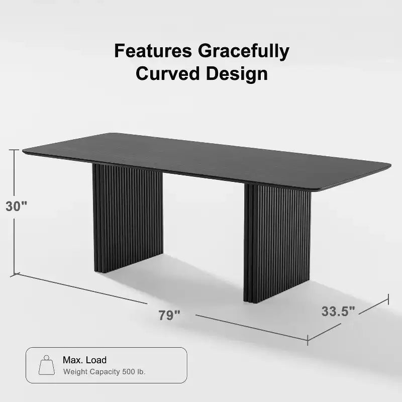 PexFix 79 x 33.5 Solid Wood Dining Table Modern Kitchen Table for 6-8 Farmhouse Style with Solid Wave Legs for Living Room Kitchen Home Office Black