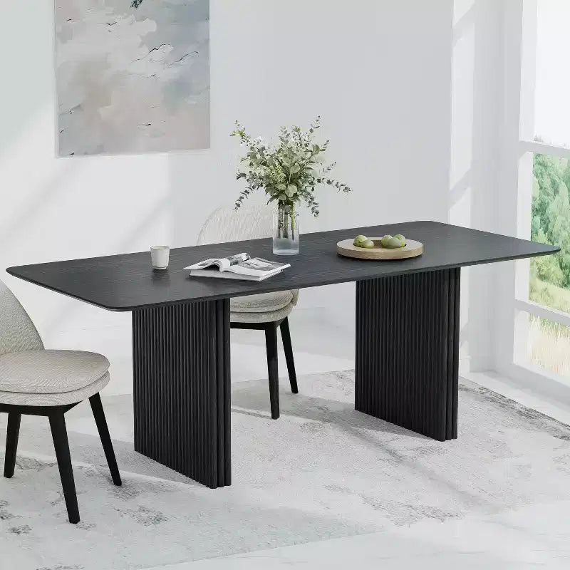 PexFix 79 x 33.5 Solid Wood Dining Table Modern Kitchen Table for 6-8 Farmhouse Style with Solid Wave Legs for Living Room Kitchen Home Office Black