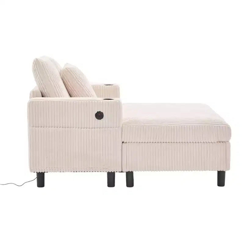 Oversized Upholstered Chaise Lounge Lazy Sleeper Sofa Bed Reading Couch with 3 Pillows, USB & Type-C port, Cup Holder, Side Pocket - ModernLuxe