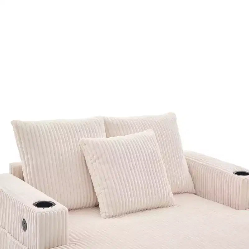 Oversized Upholstered Chaise Lounge Lazy Sleeper Sofa Bed Reading Couch with 3 Pillows, USB & Type-C port, Cup Holder, Side Pocket - ModernLuxe