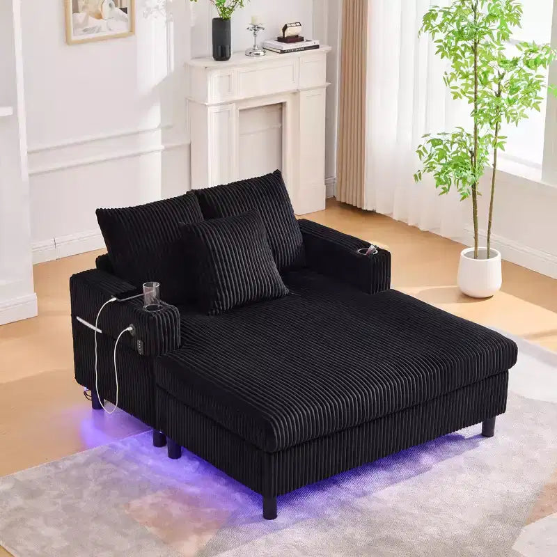 Oversized Upholstered Chaise Lounge Lazy Sleeper Sofa Bed Reading Couch with 3 Pillows, USB & Type-C port, Cup Holder, Side Pocket - ModernLuxe