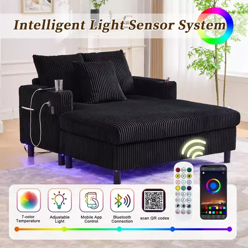 Oversized Upholstered Chaise Lounge Lazy Sleeper Sofa Bed Reading Couch with 3 Pillows, USB & Type-C port, Cup Holder, Side Pocket - ModernLuxe