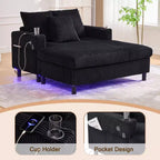 Oversized Upholstered Chaise Lounge Lazy Sleeper Sofa Bed Reading Couch with 3 Pillows, USB & Type-C port, Cup Holder, Side Pocket - ModernLuxe