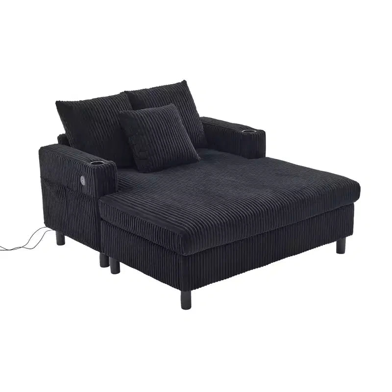 Oversized Upholstered Chaise Lounge Lazy Sleeper Sofa Bed Reading Couch with 3 Pillows, USB & Type-C port, Cup Holder, Side Pocket - ModernLuxe