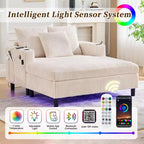 Oversized Upholstered Chaise Lounge Lazy Sleeper Sofa Bed Reading Couch with 3 Pillows, USB & Type-C port, Cup Holder, Side Pocket - ModernLuxe
