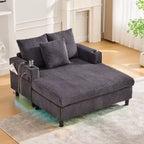 Oversized Upholstered Chaise Lounge Lazy Sleeper Sofa Bed Reading Couch with 3 Pillows, USB & Type-C port, Cup Holder, Side Pocket - ModernLuxe