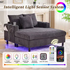 Oversized Upholstered Chaise Lounge Lazy Sleeper Sofa Bed Reading Couch with 3 Pillows, USB & Type-C port, Cup Holder, Side Pocket - ModernLuxe