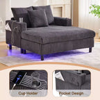 Oversized Upholstered Chaise Lounge Lazy Sleeper Sofa Bed Reading Couch with 3 Pillows, USB & Type-C port, Cup Holder, Side Pocket - ModernLuxe