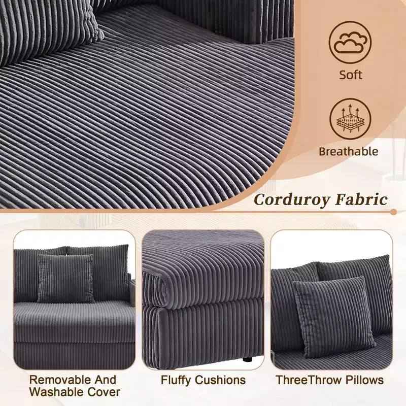 Oversized Upholstered Chaise Lounge Lazy Sleeper Sofa Bed Reading Couch with 3 Pillows, USB & Type-C port, Cup Holder, Side Pocket - ModernLuxe