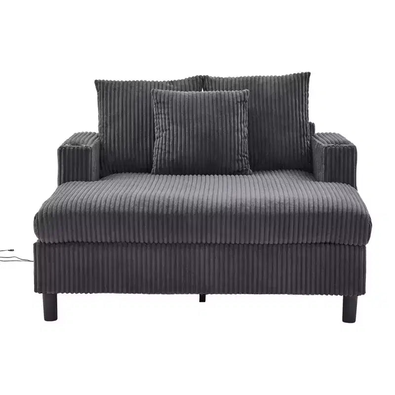 Oversized Upholstered Chaise Lounge Lazy Sleeper Sofa Bed Reading Couch with 3 Pillows, USB & Type-C port, Cup Holder, Side Pocket - ModernLuxe