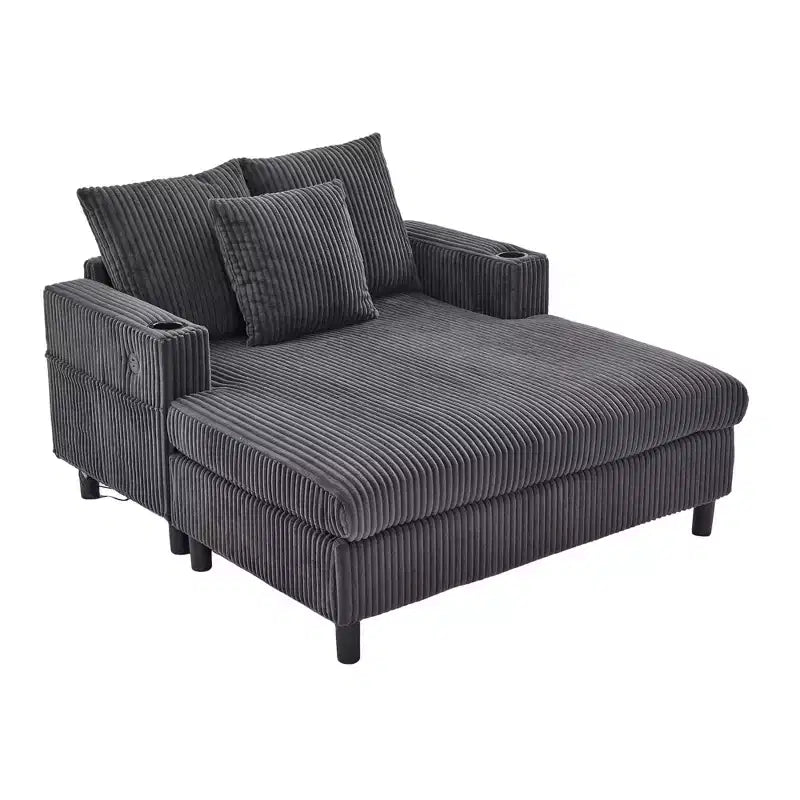 Oversized Upholstered Chaise Lounge Lazy Sleeper Sofa Bed Reading Couch with 3 Pillows, USB & Type-C port, Cup Holder, Side Pocket - ModernLuxe