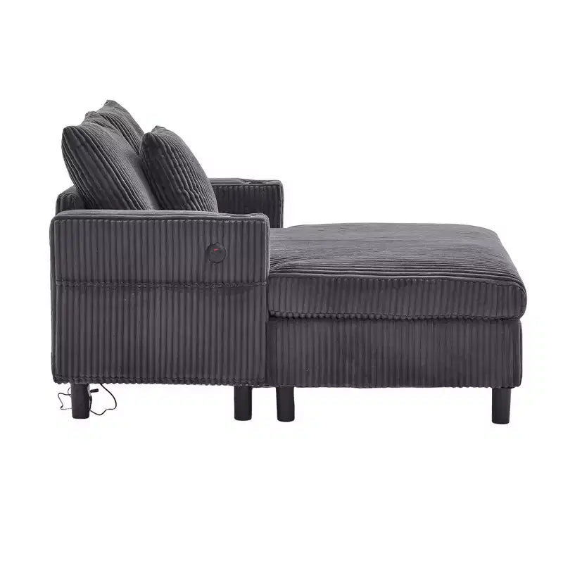Oversized Upholstered Chaise Lounge Lazy Sleeper Sofa Bed Reading Couch with 3 Pillows, USB & Type-C port, Cup Holder, Side Pocket - ModernLuxe