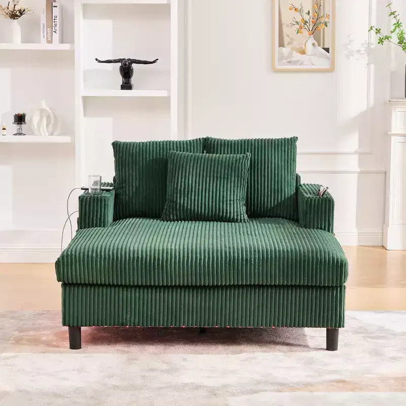 Oversized Upholstered Chaise Lounge Lazy Sleeper Sofa Bed Reading Couch with 3 Pillows, USB & Type-C port, Cup Holder, Side Pocket - ModernLuxe