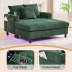 Oversized Upholstered Chaise Lounge Lazy Sleeper Sofa Bed Reading Couch with 3 Pillows, USB & Type-C port, Cup Holder, Side Pocket - ModernLuxe