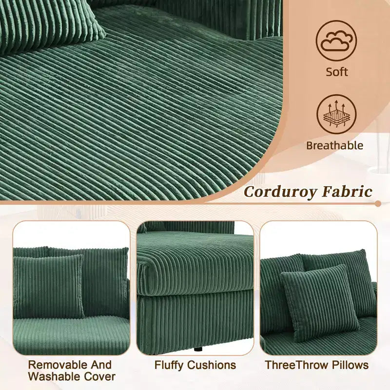 Oversized Upholstered Chaise Lounge Lazy Sleeper Sofa Bed Reading Couch with 3 Pillows, USB & Type-C port, Cup Holder, Side Pocket - ModernLuxe
