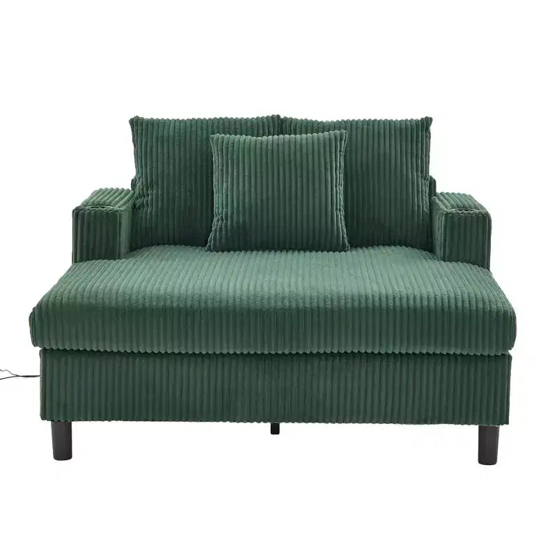 Oversized Upholstered Chaise Lounge Lazy Sleeper Sofa Bed Reading Couch with 3 Pillows, USB & Type-C port, Cup Holder, Side Pocket - ModernLuxe