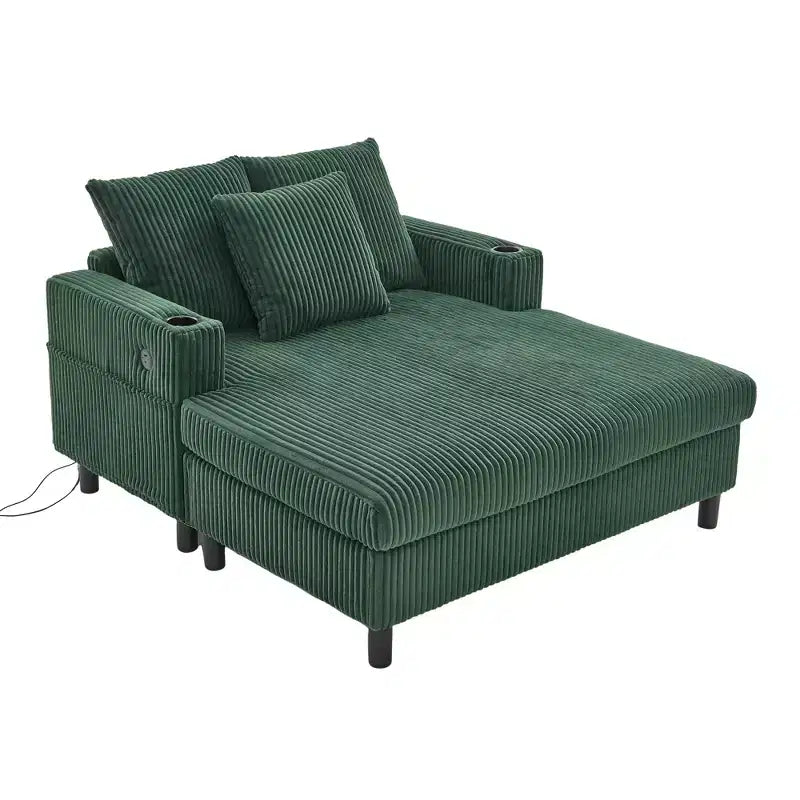 Oversized Upholstered Chaise Lounge Lazy Sleeper Sofa Bed Reading Couch with 3 Pillows, USB & Type-C port, Cup Holder, Side Pocket - ModernLuxe