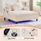 Oversized Upholstered Chaise Lounge Lazy Sleeper Sofa Bed Reading Couch with 3 Pillows, USB & Type-C port, Cup Holder, Side Pocket - ModernLuxe